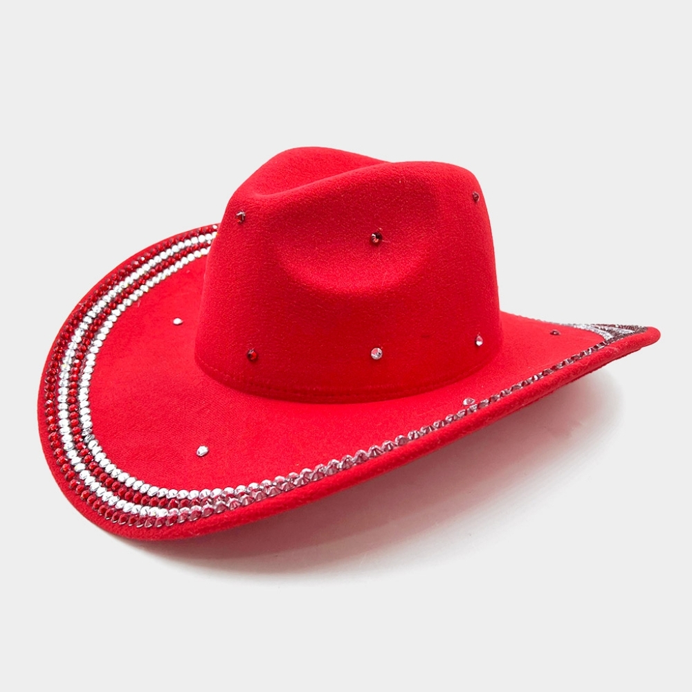 Red Crystal Bling Studded Rhinestone Hat Brim Party Womens Cowgirl Western